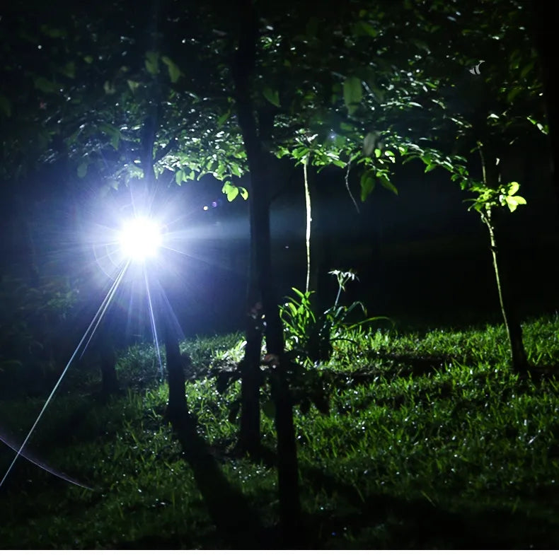 Unisex LED headlamp with adjustable zoom, rechargeable battery for camping, caving, and night work.