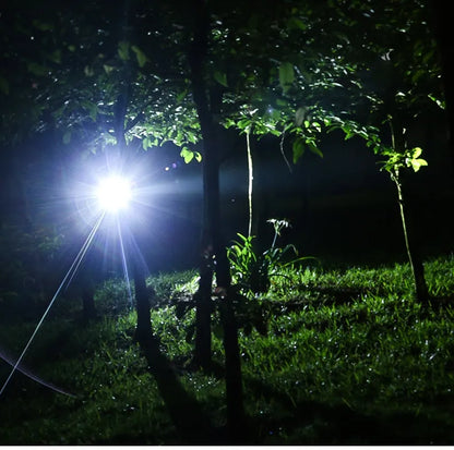 Unisex LED headlamp with adjustable zoom, rechargeable battery for camping, caving, and night work.