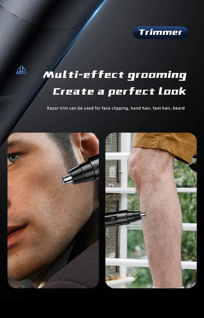 Painless nose & ear hair trimmer, rechargeable for safe, comfortable personal care.