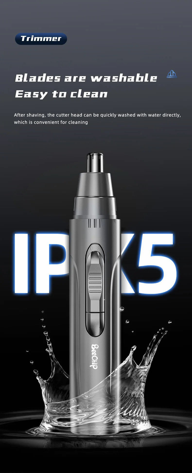 Essential hygiene tool: rechargeable unisex nose & ear hair trimmer for clean, precise results.