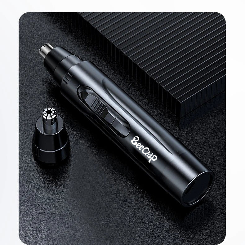 Unisex personal care device: rechargeable nose & ear hair trimmer for all grooming needs.