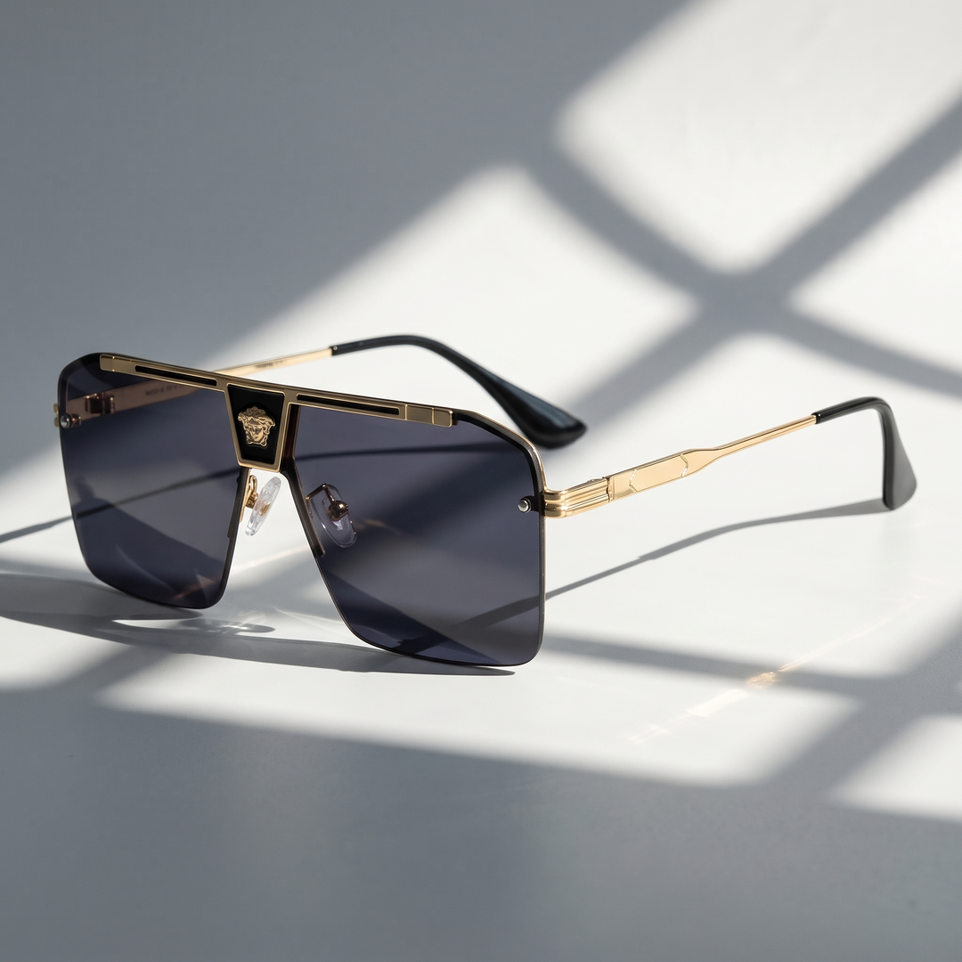 Modern unisex rectangular sunglasses. UV protection eyewear, stylish accessory with anti-scratch lenses.