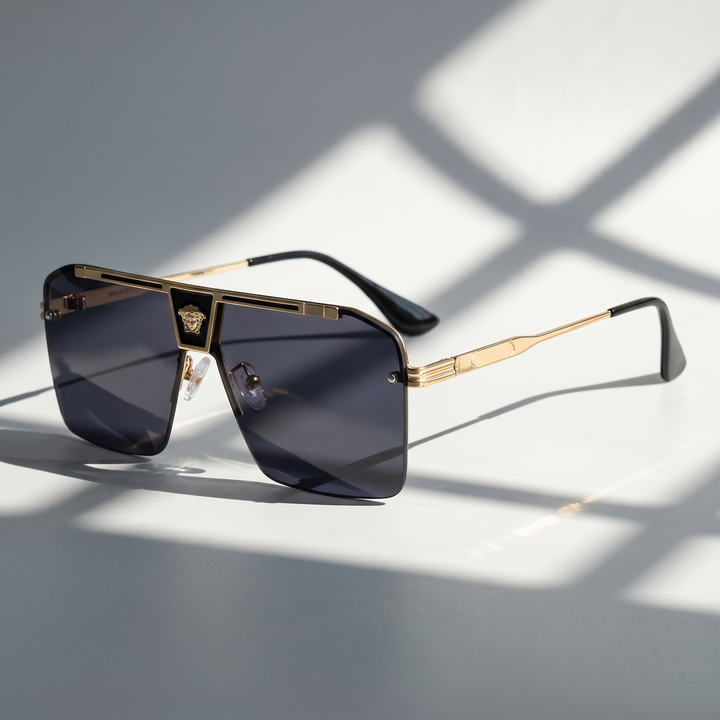 Modern unisex rectangular sunglasses. UV protection eyewear, stylish accessory with anti-scratch lenses.
