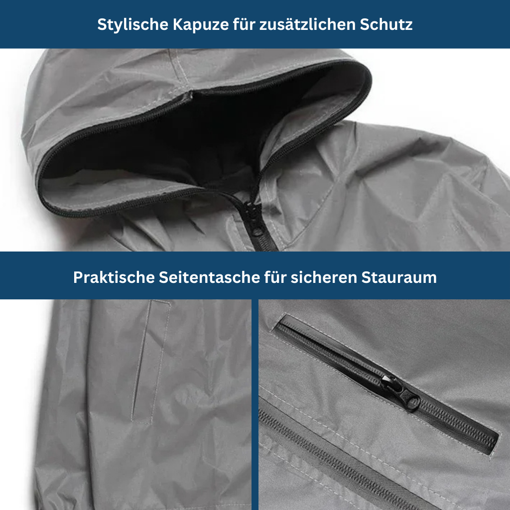 Unisex reflective rain jacket, lightweight & weatherproof, perfect for hiking and running.