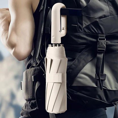 Automatic open/close compact travel umbrella. Reinforced windproof frame & UV protection for any weather condition.