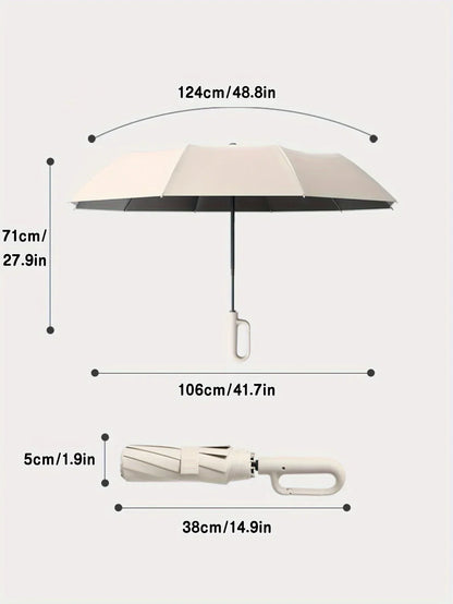 Durable, compact travel umbrella. Reinforced, windproof, UV protective, and automatic for reliable rain & sun defense.