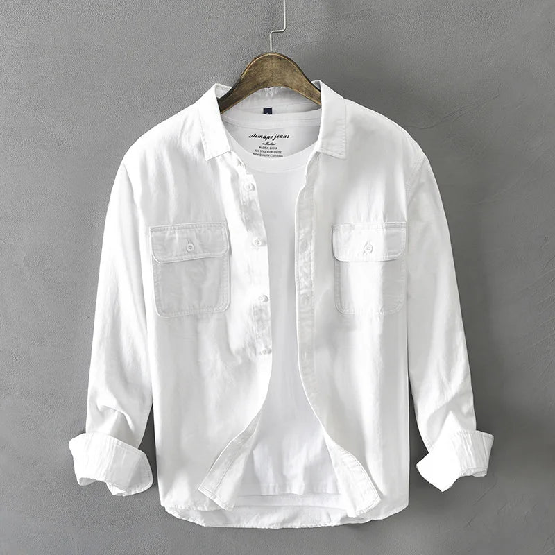 Stylish unisex button-down capri shirt, ideal for a relaxed summer look. Lightweight & versatile for men's and women's fashion.
