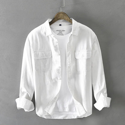 Stylish unisex button-down capri shirt, ideal for a relaxed summer look. Lightweight & versatile for men's and women's fashion.