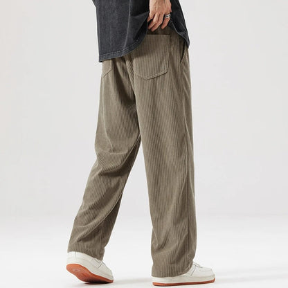 Luxurious soft corduroy relaxed fit pants with a comfortable wide leg for versatile wear.