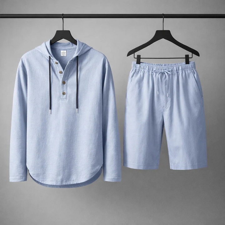 Unisex relaxed fit cotton linen blend comfort set, ideal breathable loungewear for a casual summer outfit.