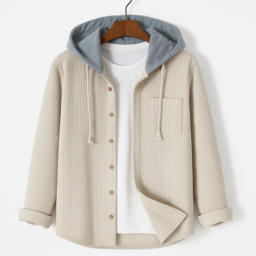 Black relaxed fit hooded jacket, a comfortable and effortless unisex outerwear choice for any casual occasion.