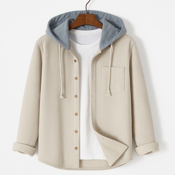 Black relaxed fit hooded jacket, a comfortable and effortless unisex outerwear choice for any casual occasion.