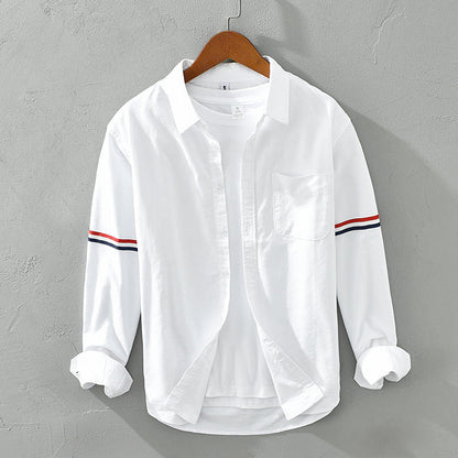 Unisex relaxed fit striped button-up shirt in light fabric, perfect for casual spring/summer wear.