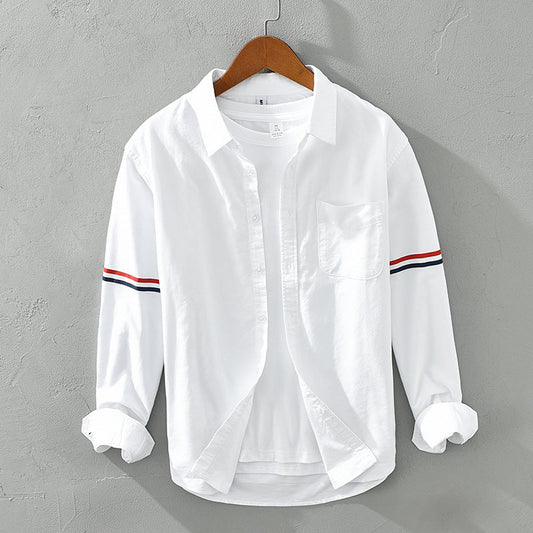 Unisex relaxed fit striped button-up shirt in light fabric, perfect for casual spring/summer wear.
