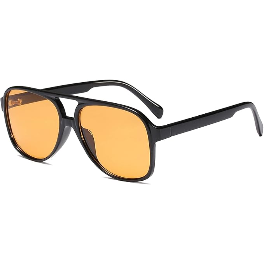 Vintage 70s style aviator sunglasses from an angle, emphasizing their unique unisex design & UV400.