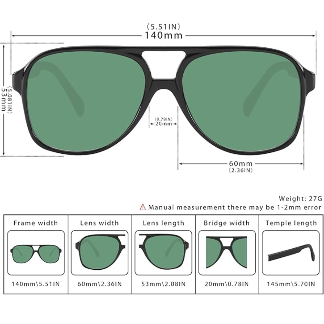 Unisex retro aviator sunglasses on a reflective surface, highlighting their classic 70s vintage appeal.