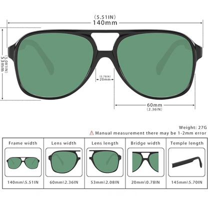 Unisex retro aviator sunglasses on a reflective surface, highlighting their classic 70s vintage appeal.
