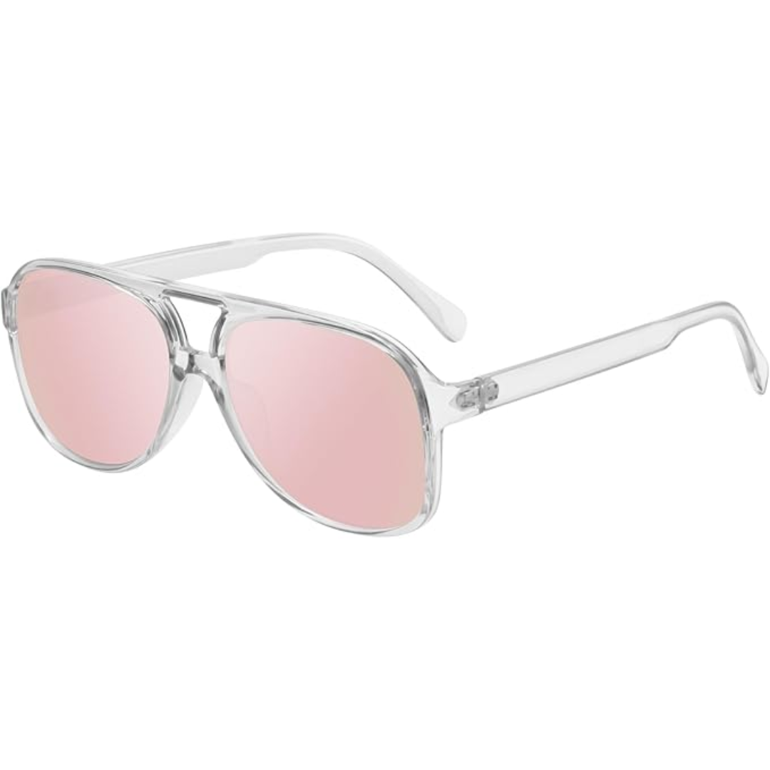 Unisex retro aviator sunglasses in profile, showcasing the elegant 70s oversized frame & UV400 lenses.
