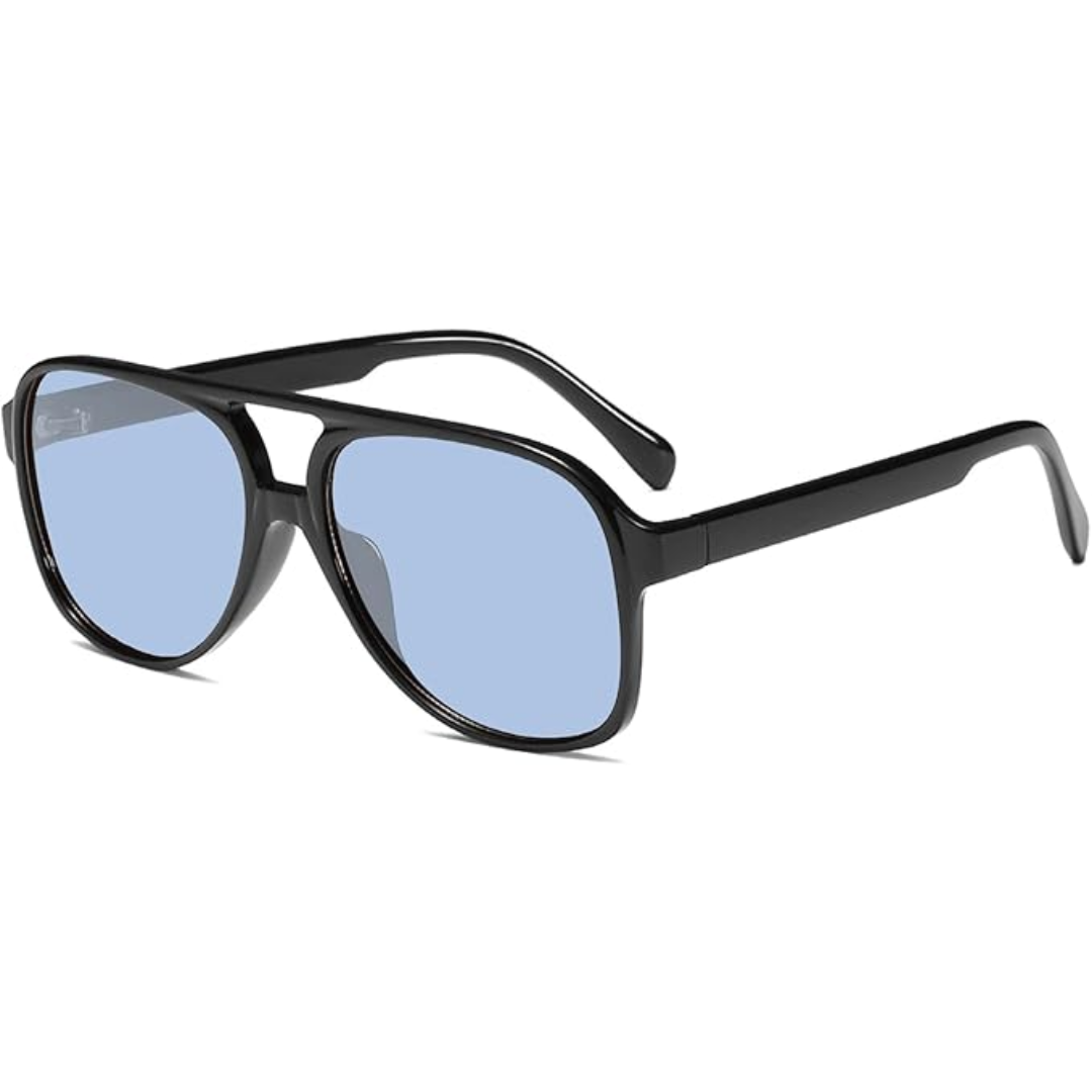 Man wearing oversized retro aviator sunglasses, capturing the authentic vintage 70s fashion style.