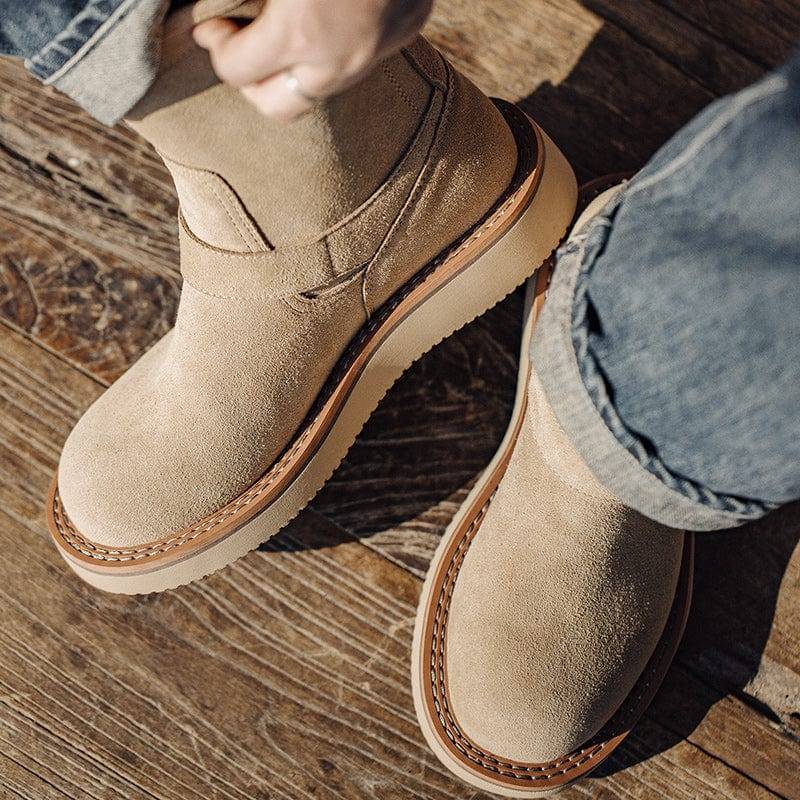 Warm unisex cow suede snow boots, retro style and durable for winter outdoor activities