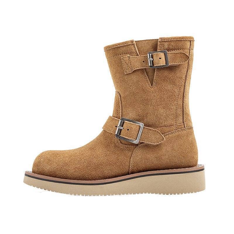 Retro slip-on cow suede snow boots for unisex, comfortable and warm winter footwear