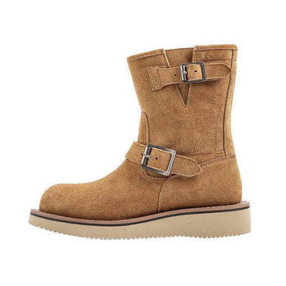 Retro slip-on cow suede snow boots for unisex, comfortable and warm winter footwear