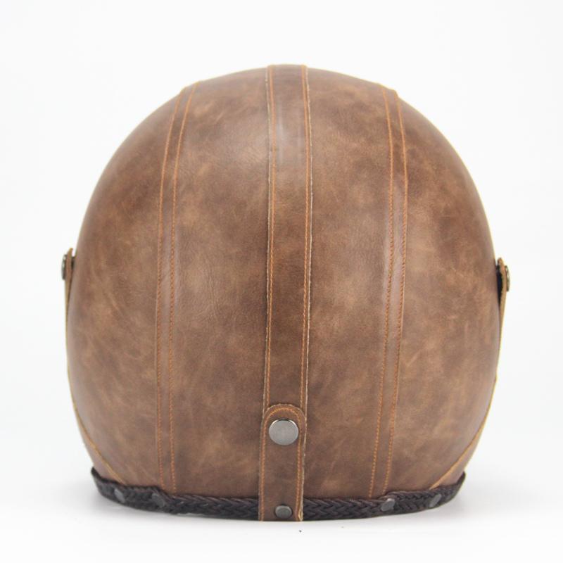 Unisex retro open face motorcycle helmet, brown synthetic leather, ideal for cruiser riders. Style 20lms-bl251220.