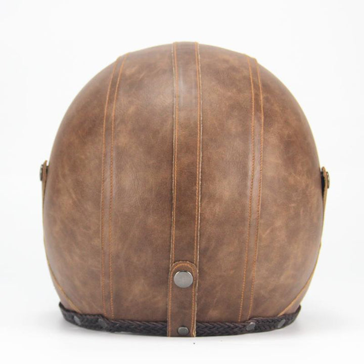 Unisex retro open face motorcycle helmet, brown synthetic leather, ideal for cruiser riders. Style 20lms-bl251220.
