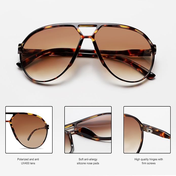 Unisex fashion eyewear: oversized retro aviator sunglasses for a bold, vintage look.
