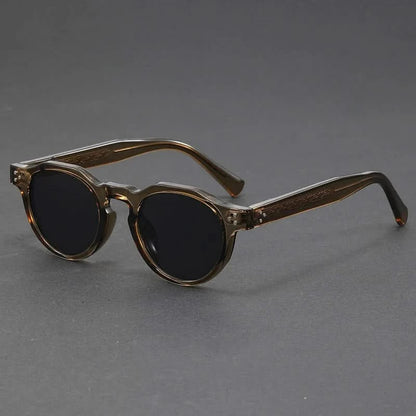 Close-up: Retro polarized unisex sunglasses frame, premium acetate, ensuring full UV protection. Fashion eyewear.