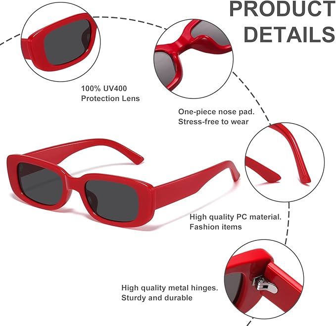 Retro rectangular Y2K sunglasses, a unisex fashion accessory for sun protection and a distinct vintage style.