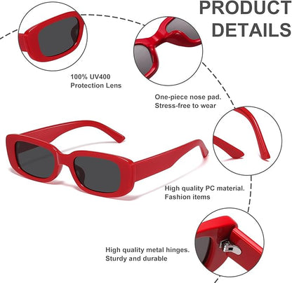Retro rectangular Y2K sunglasses, a unisex fashion accessory for sun protection and a distinct vintage style.