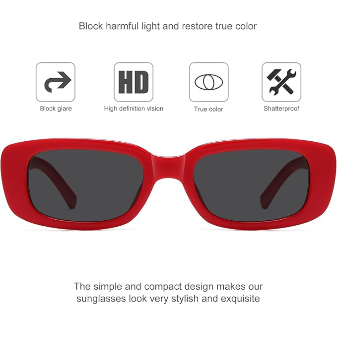 Trendy unisex retro rectangular Y2K sunglasses for an iconic fashion-forward eyewear look and sun safety.