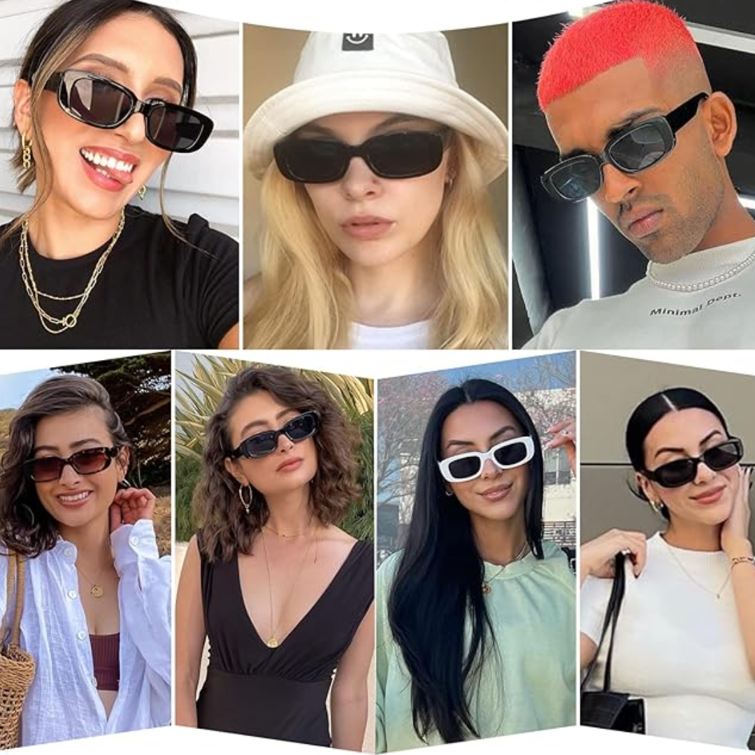 Versatile unisex retro rectangular Y2K sunglasses, ideal fashion eyewear for any vintage style enthusiast.