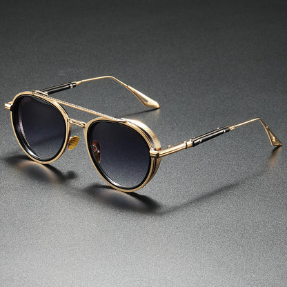 Unisex retro round sunglasses with stylish metal frames and gradient lenses, offering vintage charm & sun protection.