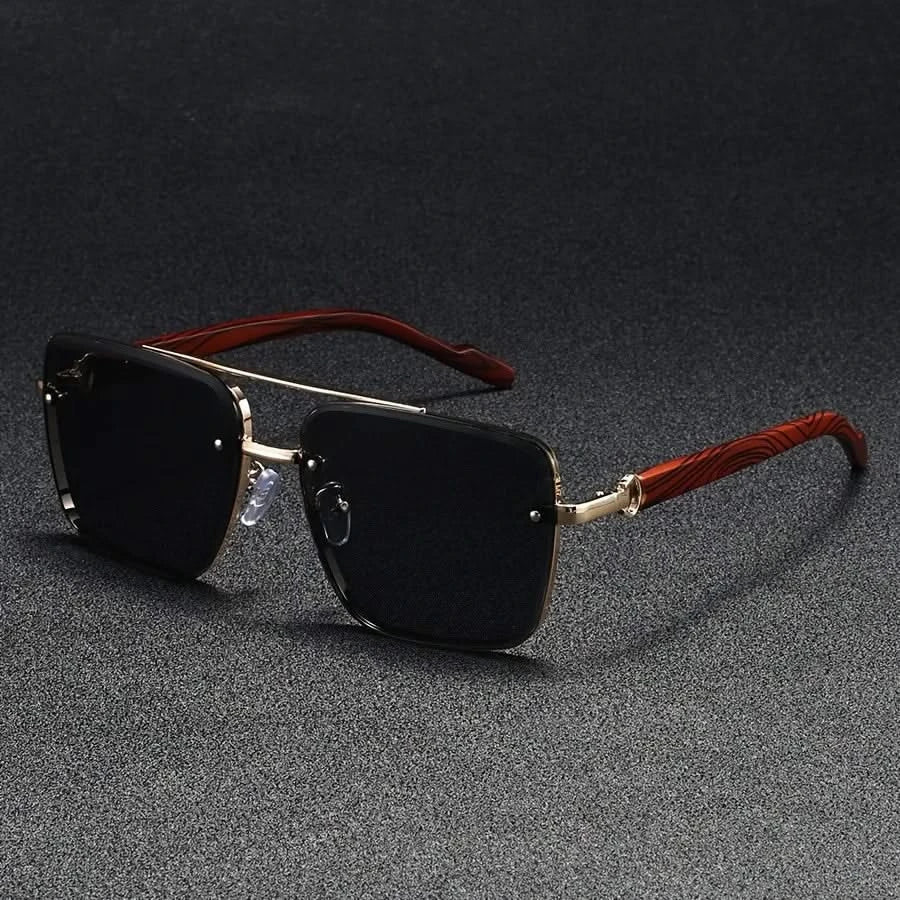 Sleek unisex retro square metal sunglasses with cool gradient lenses; essential UV protective eyewear.