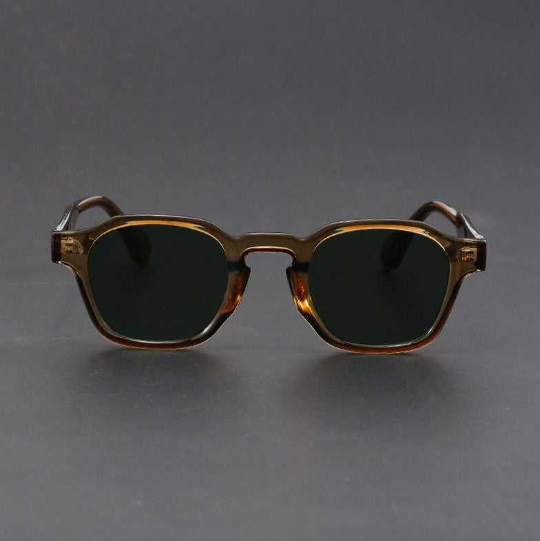 Amber unisex retro square sunglasses, providing classic vintage eyewear style with essential UV protection.