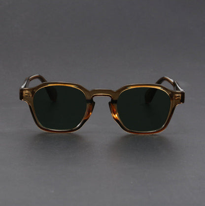 Amber unisex retro square sunglasses, providing classic vintage eyewear style with essential UV protection.