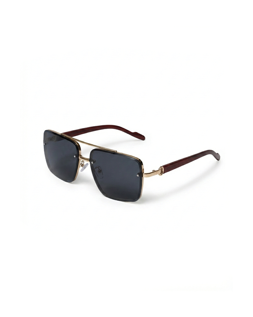 Unisex retro square sunglasses with wood arms & gold frame, offering UV protection.