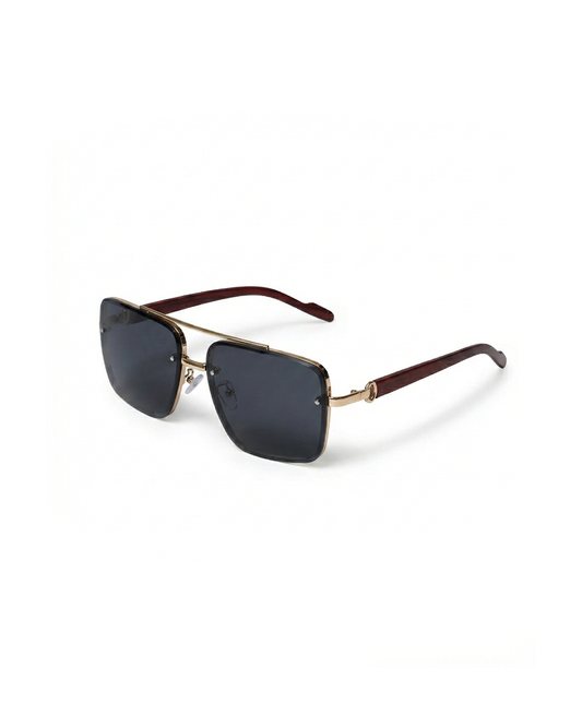 Unisex retro square sunglasses with wood arms & gold frame, offering UV protection.