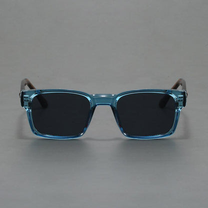 Blue tortoise unisex retro squared-frame sunglasses for UV eye protection.