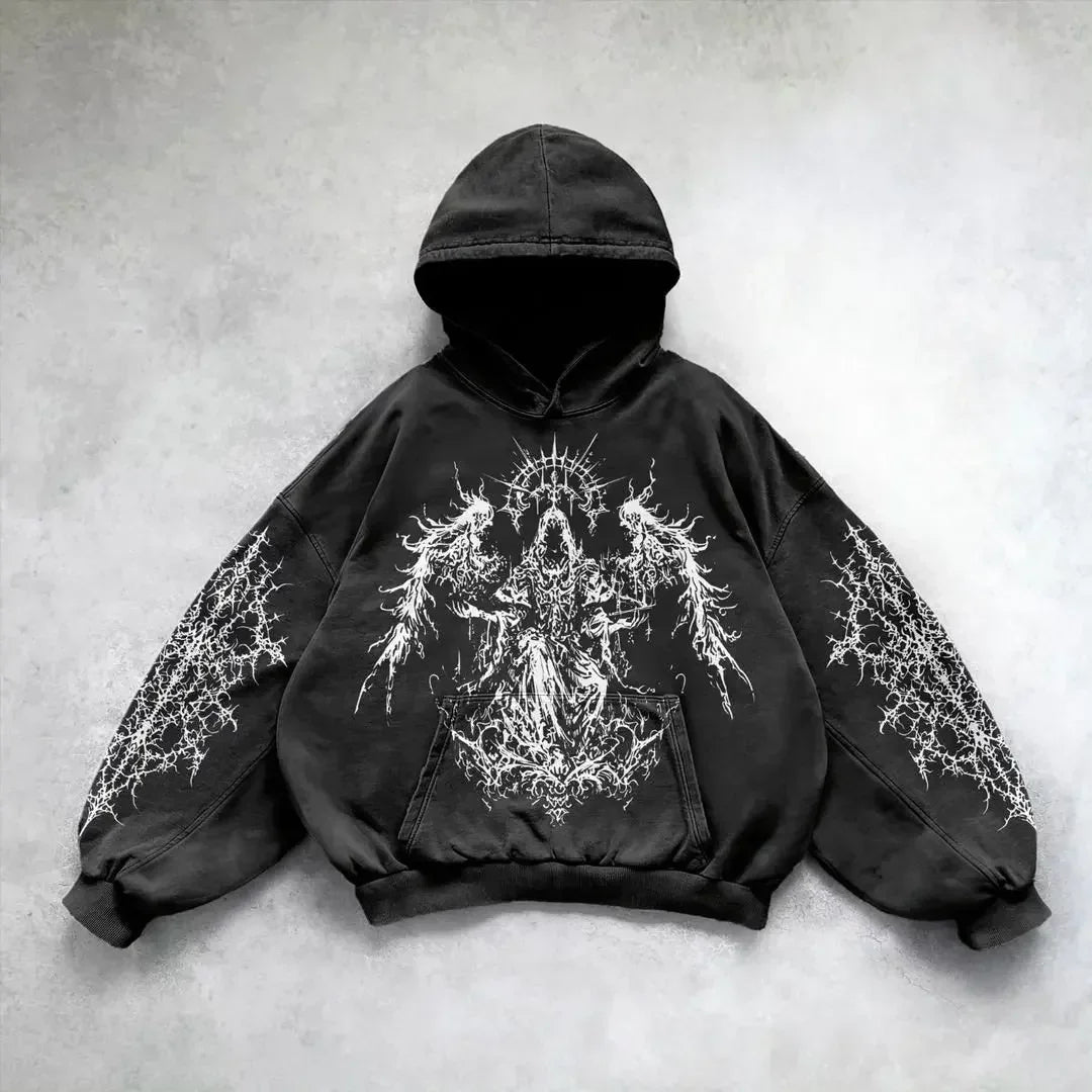 Stylish unisex retro washed hoodie. Comfortable vintage streetwear, ideal for everyday casual wear.