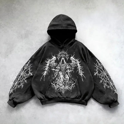 Stylish unisex retro washed hoodie. Comfortable vintage streetwear, ideal for everyday casual wear.
