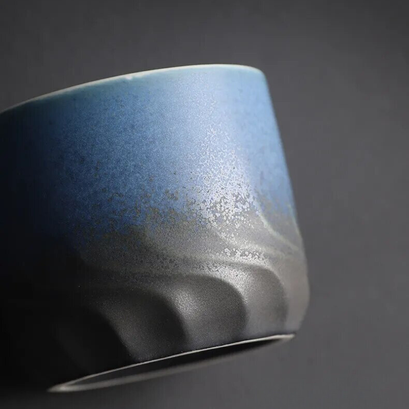 Premium Retrograde Ceramic Espresso Mug with a unique shape & natural wooden handle. Handmade coffee cup gift.