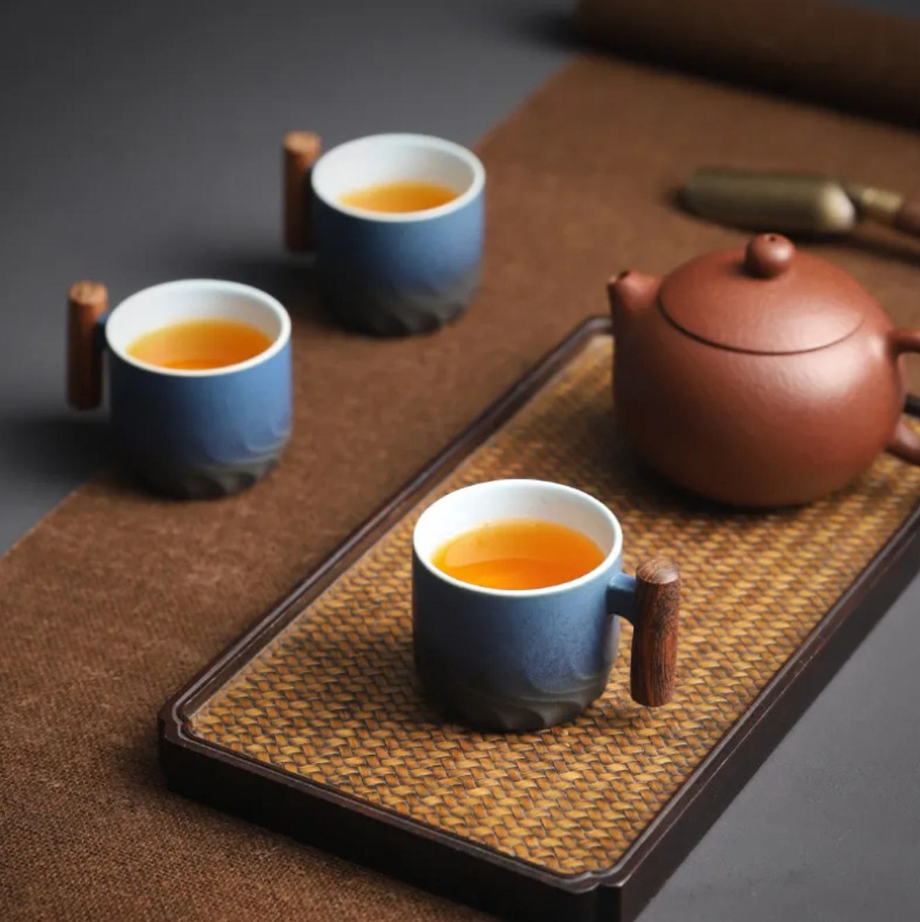 Gift-ready Retrograde Ceramic Espresso Mug, handmade with a distinct design & sturdy wooden handle. Drinkware.