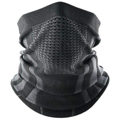 Unisex reversible neck gaiter in black, worn as a warm neck warmer for winter outdoor activities