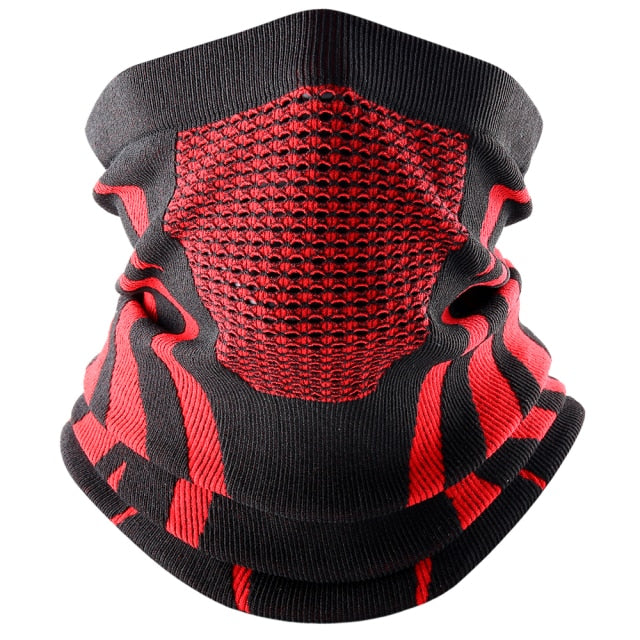 Unisex neck gaiter in a bold red, offering warmth and style as a winter accessory for outdoor adventures