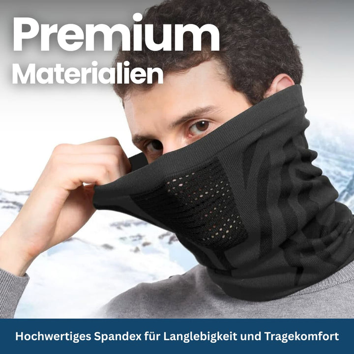 Image showcasing the various ways to wear a unisex neck gaiter: neck warmer, face mask, headband, scarf