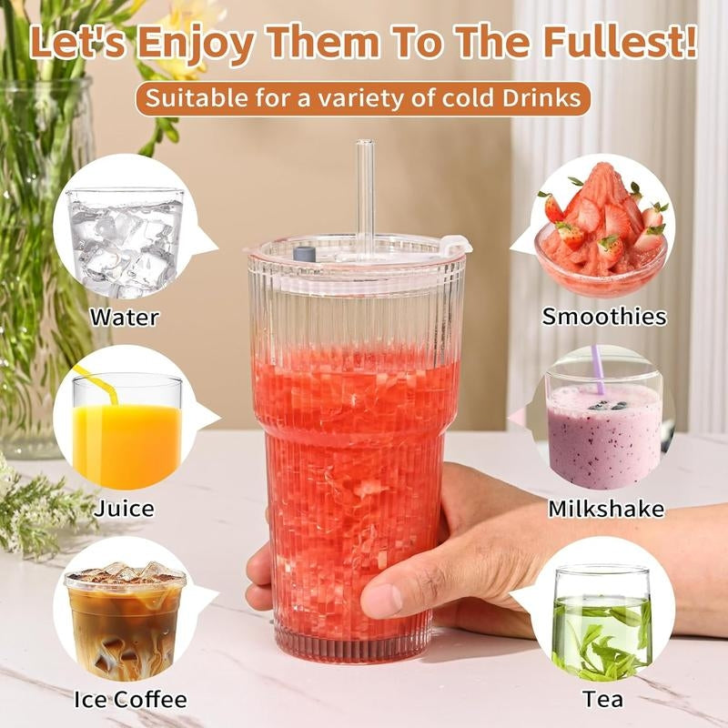 Stay hydrated with this portable unisex ribbed glass travel tumbler. Reusable drinkware for all your adventures.