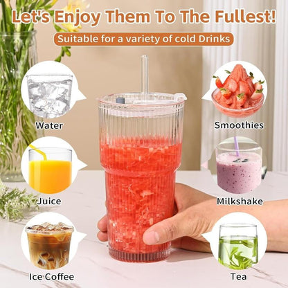Stay hydrated with this portable unisex ribbed glass travel tumbler. Reusable drinkware for all your adventures.